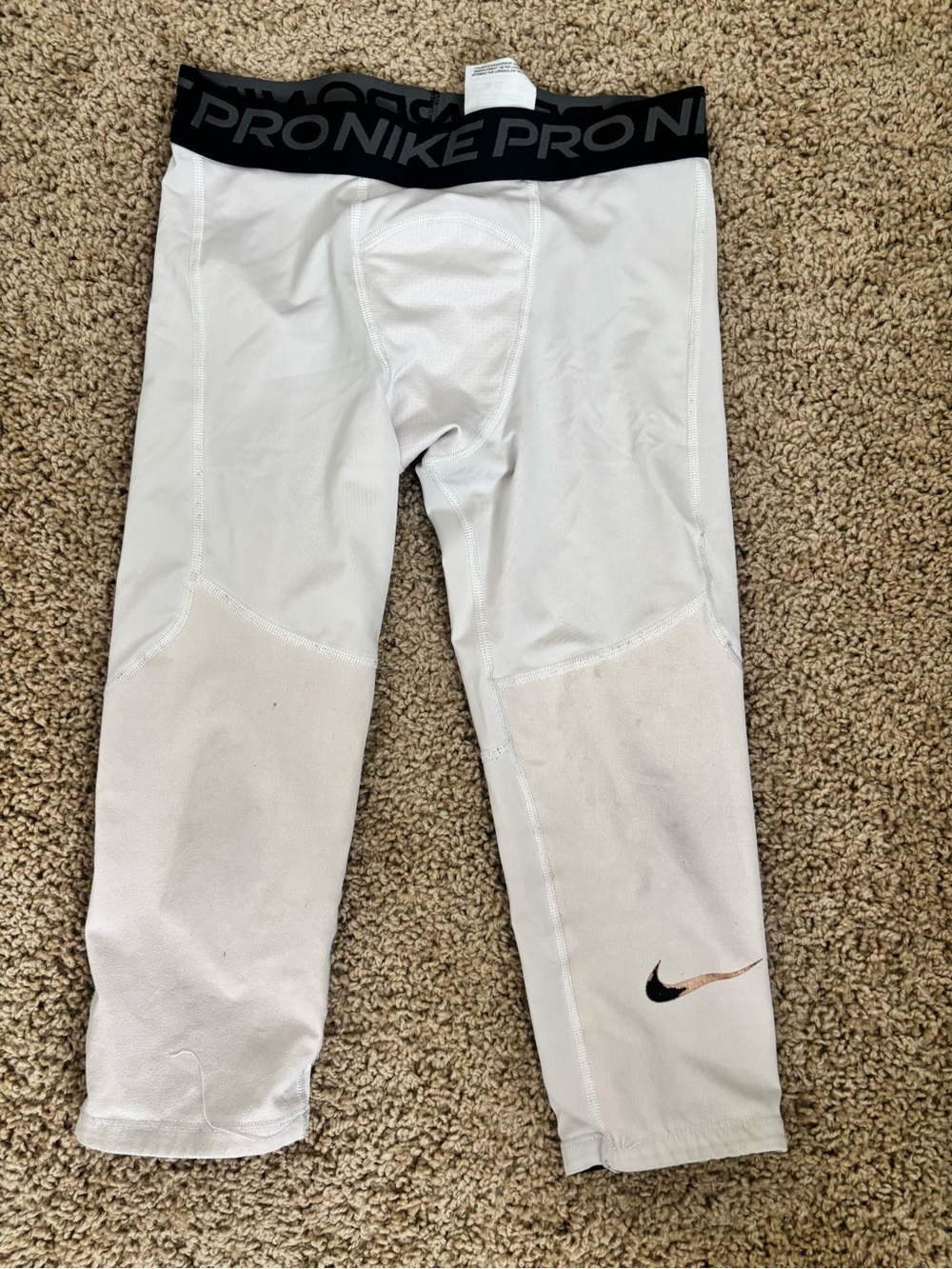 Nike White and Black Pro Kids' Compression Capri Leggings